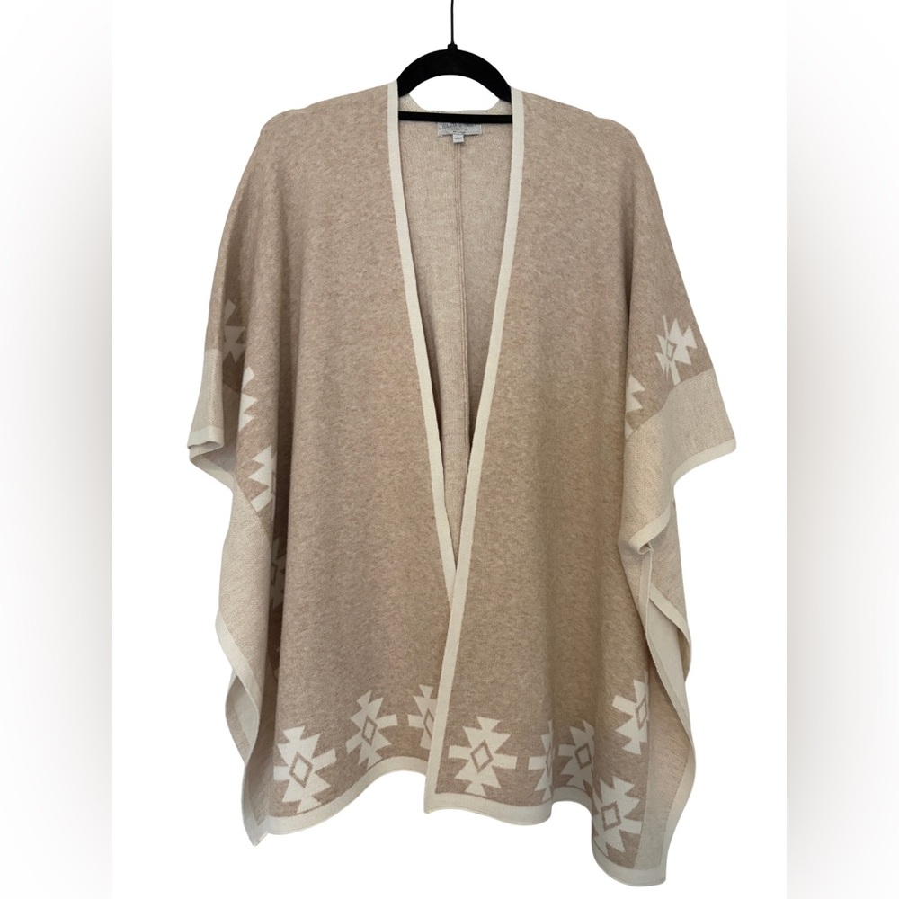 Warm & Cozy Beige Aztec Fall Blanket Poncho Size Large - Picture 2 of 4